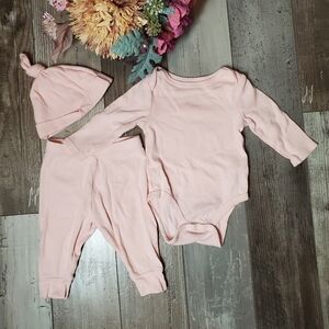 Cloud Island Light Pink Baby Girl Matching Outfit Set 3pc 100% Cotton 0-3m NWOT